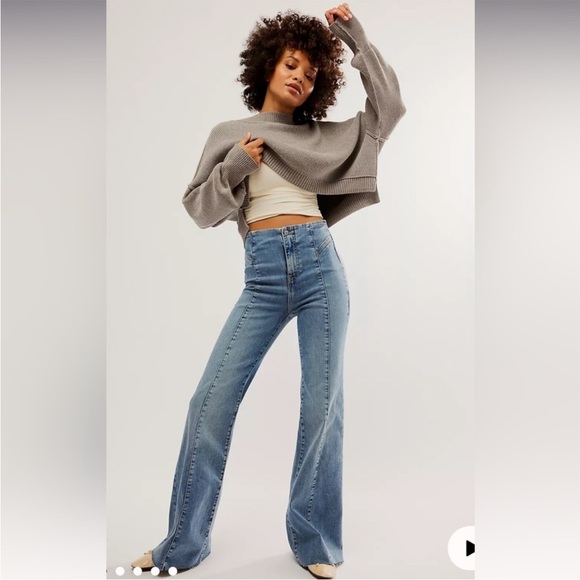 NWT Free People We The Free CRVY Wild Honey Flare wide leg size 35 S hippie boho - Picture 1 of 12